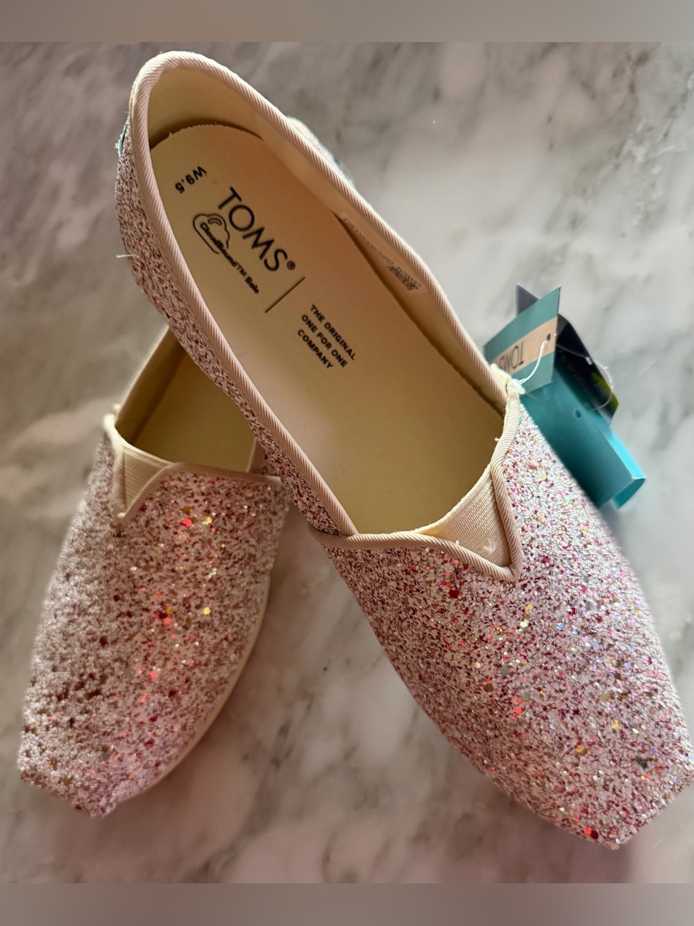 TOMS Pink Glitter Classic Slip-On Flats